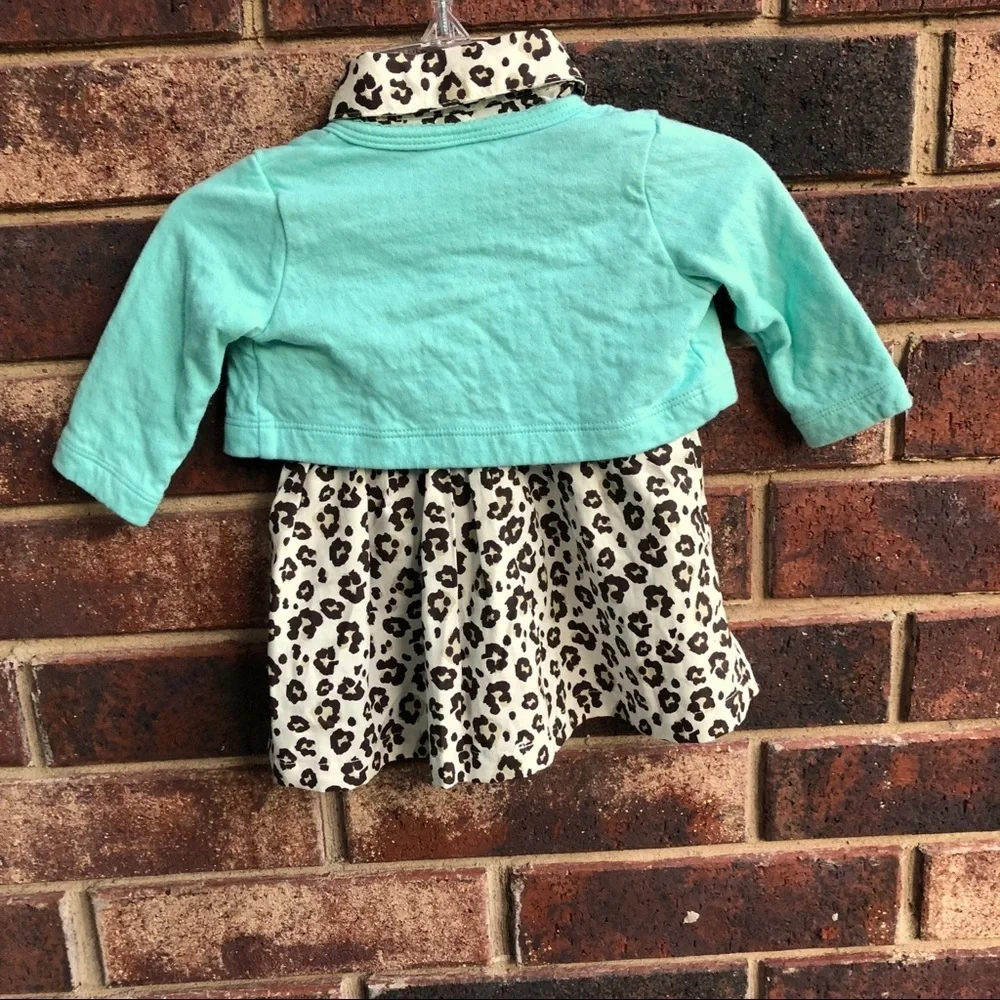Carter’s Leopard Dress w Mint Green Sweater Inf 3m